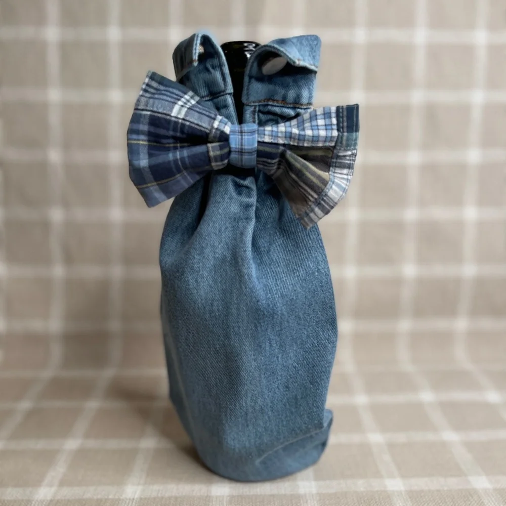 Handcrafted Wine or Liquor Bottle Gift Bag Made From Shirt and Tie